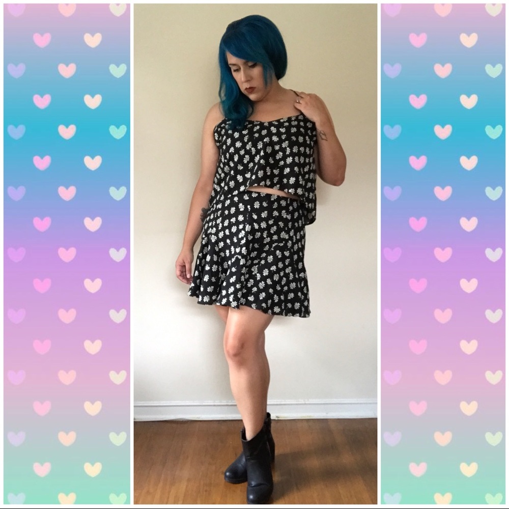 ASOS Black Floral 2 Piece Dress/Tank and Skirt 14